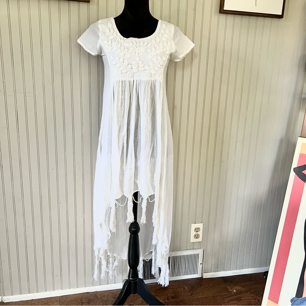 Little Treasures All White Gauzy Cotton Hi Low Shirt Dress